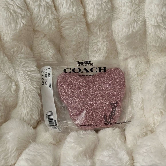 NEW Coach Pink Silver Glitter Butterfly Compact Dual Sided Mirror - Picture 9 of 16